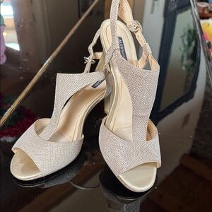 Alex Marie Women's Sparkle Peep-Toe Slingbacks in Champagne Gold